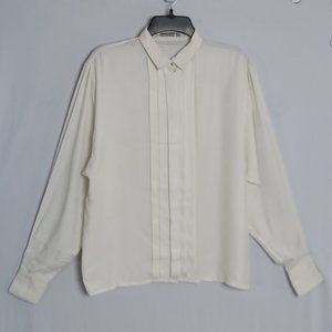 JAEGER Vintage 80s Ivory Pleat-Front Blouse